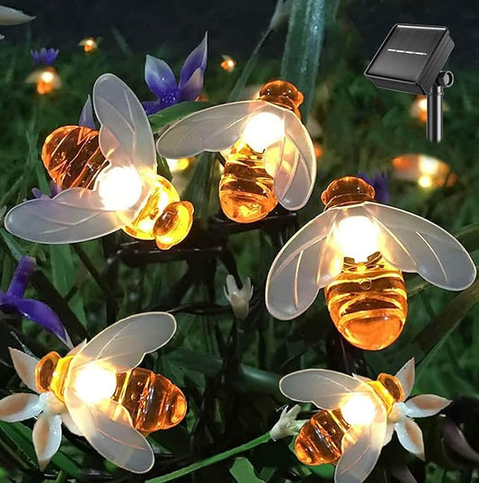 SEMILITS Solar String Lights 20LED Outdoor Waterproof Simulation Honey Bees Decor for Garden Xmas Decorations Warm White SEMILITS