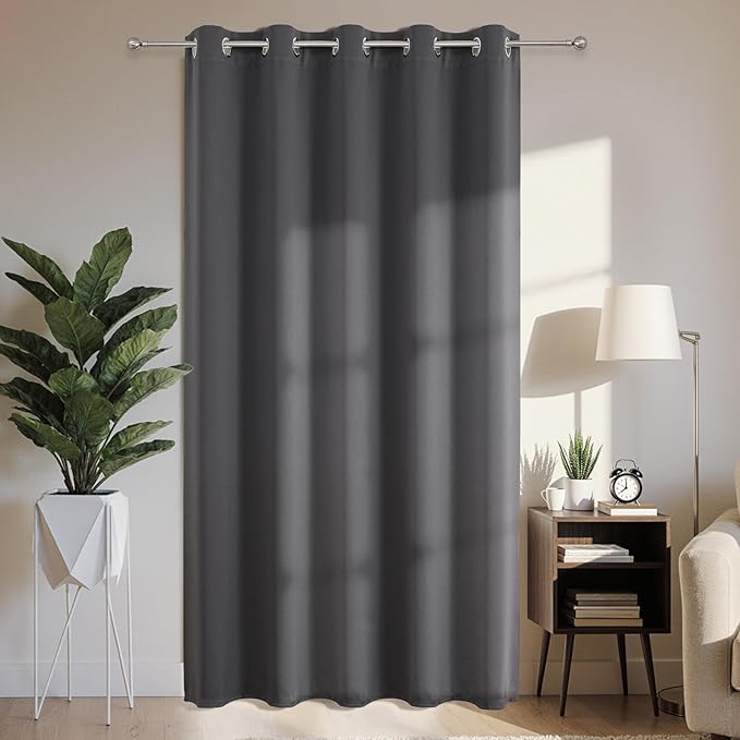 Joydeco Blackout Patio Sliding Door Curtains 84 Inches Long, Grommet Privacy Room Divider Curtains, Extra Wide Thermal Blackout Drapes for Bedroom Living Room (Grey, 70Wx84L, 1 Panel) JOYDECO