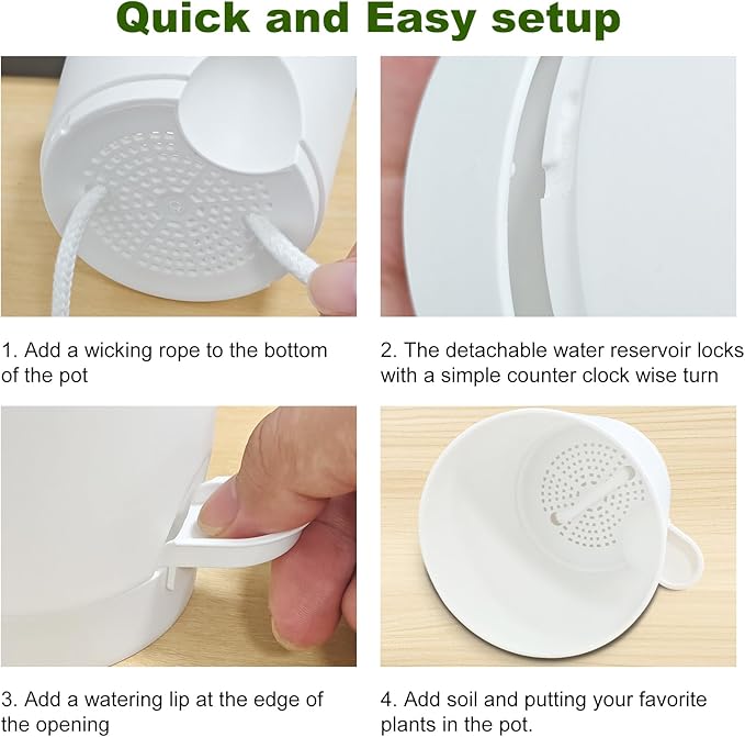 Self Watering Pots, 4 inch Flower Pots with Multi Mesh Drainage Holes, Small Platic Planters for Indoor Outdoor Garden Plants and Flowers (White, 4") Rootora