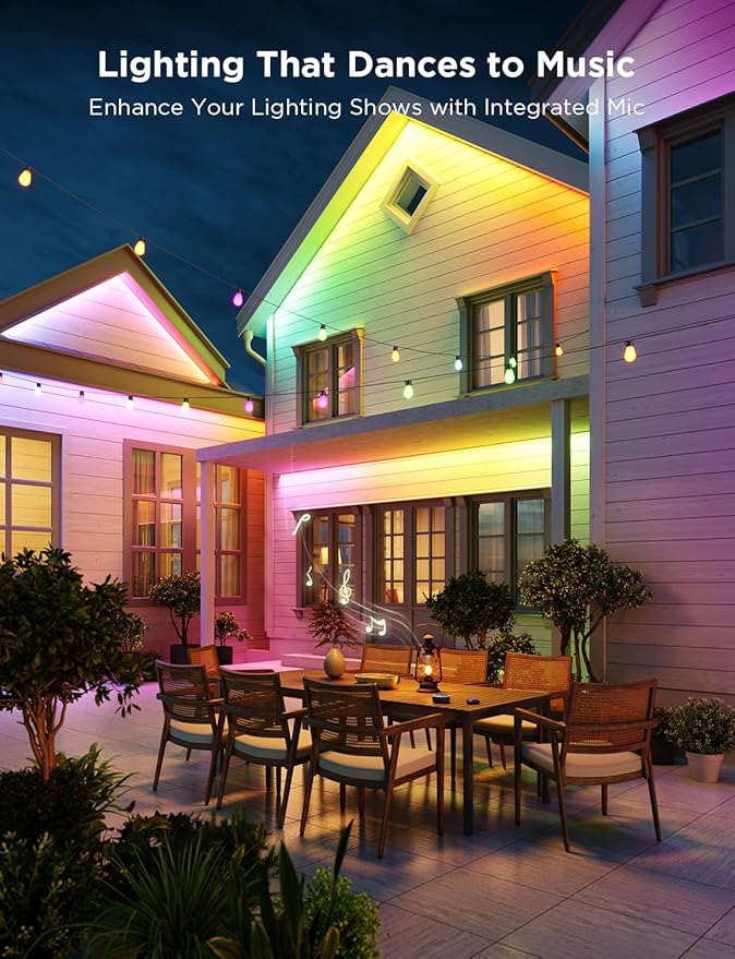 Govee Outdoor LED Strip Lights, 98.4ft Smart Outdoor Lights Work with Alexa and Google Assistant, App Control, IP65 Waterproof, RGBIC Lights for Patio, Eave, Party Decorations Govee