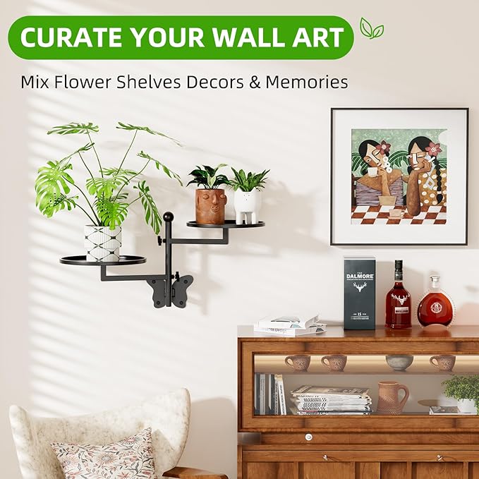 Rotating Window Wall Plant Shelves Indoor Wall Plant Stand Holder 2-Tier Floral Metal Window Shelf Holder for Multiple Plants Space Saving Pet Child Friendly Home Decor Layer Butterfly Design Black Gaoymsym