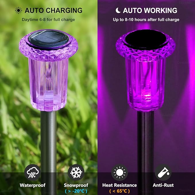 Halloween Solar Lights Outdoor 15 Pack Solar Pathway Lights Outdoor Halloween Decorations Waterproof Yard Lighting for Driveway Garden Walkway Path Landscape Lawn (Purple) Gorrzai