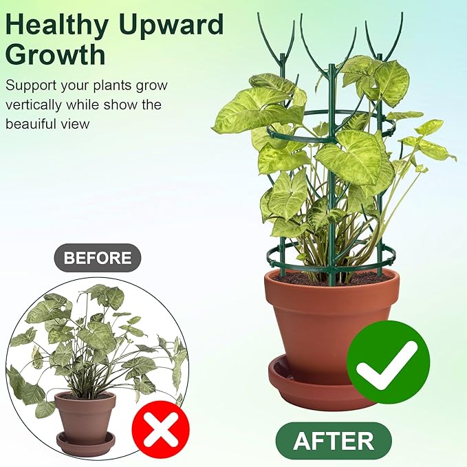 18 Pcs Plant Support Stakes & Plant Cage Support Rings, Plant Supports for Indoor Plants, Stackable Plant Holder Stick, Small Plants Potted Plants Flower Other Climbing Plants (6.4 "Wide X 11" High) VACONICO