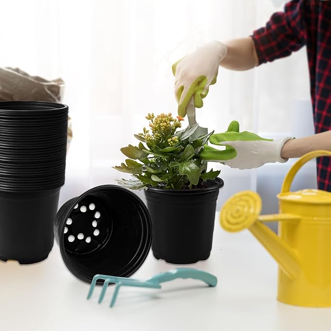 OJYUDD 120 Pcs 0.5 Gallon Black Plastic Plant Nursery Pots,Plant Seedling Pots with Drainage Holes,Black Flower Planting Container for Seedlings Transplanting,Planting,Succulent OJYUDD