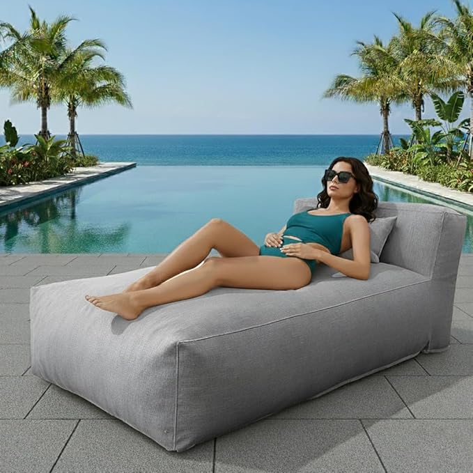 Outdoor Bean Bag Lounger Chair, Big Comfy Outdoor Daybed for Sunbathing and Tanning - Water-Resistant Patio Chaise and Pool Sun Lounger Furniture for Beach Deck (Dark Grey) SUNPEAK