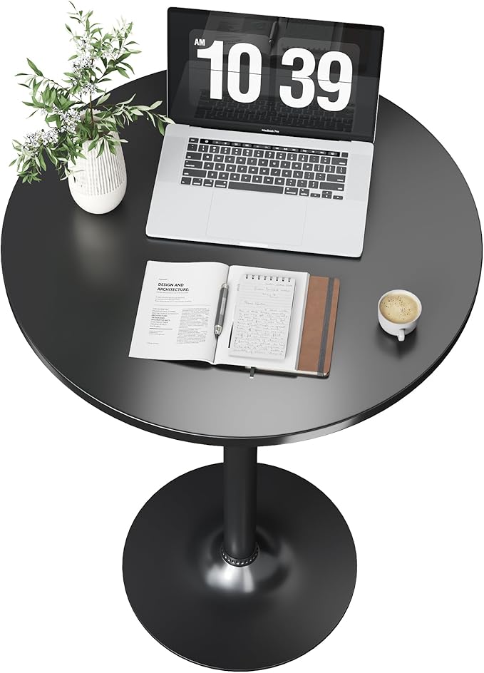 Flamaker Round Bistro Pub Table Modern Style Metal Base MDF Top Cocktail Bar Table Counter Bar Height for Pub, Dining Room, Party (2, Full Black) Flamaker