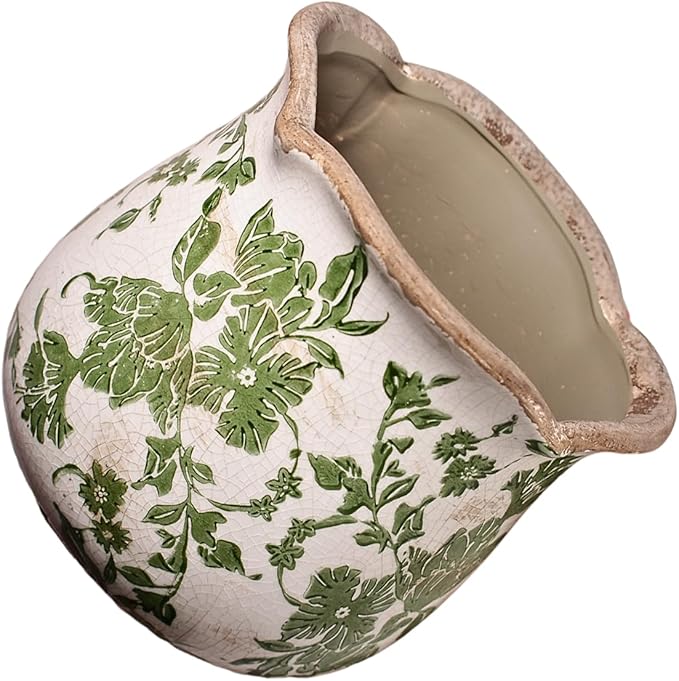 Tuscan Ceramic Plant Pots, 6.11 Inch Vintage Planters with Drainage Hole for Indoor Plants, Farmhouse Green Scroll Vase & Flower Pots, Home Kitchen Garden Decor, Plant Lover Gifts XiaanJiaju