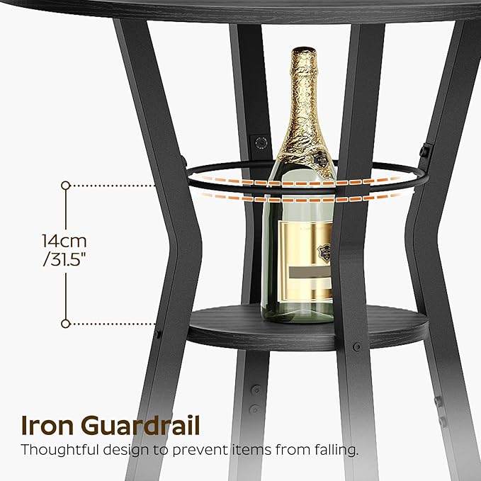 Bar Table, 2-Tier Round High Top Table, Pub Table, Home Bar Counter Height, Bistro Tables, for Kitchen, Living Room, Meeting Room, Pub, Black BT03BB Yatiney