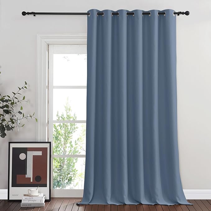 NICETOWN Room Divider Curtain 132 Inches Long, Wide Blackout Sliding Door Curtain for Bedroom, Room Darkening Privacy Window Curtain for Patio Door (1 Panel Set, Stone Blue, 80 x 132 Inch) NICETOWN