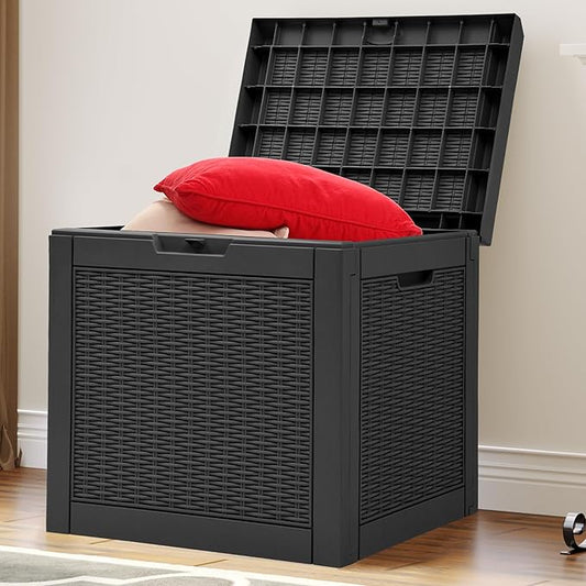 YITAHOME 32 Gallon Deck Box, Resin Storage with Lockable Lid & Side Handles, Indoor Outdoor Small Container for Patio Cushion, Garden Pool Accessories, Backyard Furniture, Water Resistant YITAHOME