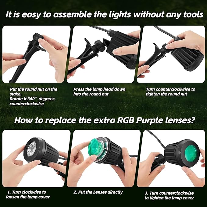 Spotlight Outdoor – 120V Plug-In, 6500K Cool White LED Landscape Lighting with RGB Purple 4 Color Lenses for Yard, Garden, Lawn & Tree Decor on Holidays&Everyday, IP67 Waterproof (1 Pack,Black) Holeva
