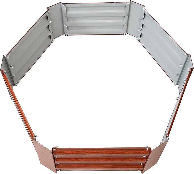 Sunnydaze 11.75" H Raised Metal Garden Bed - Galvanized Raised Garden Bed Outdoor for Vegetables and Flowers - Woodgrain - Hexagon SunnydazeDecor