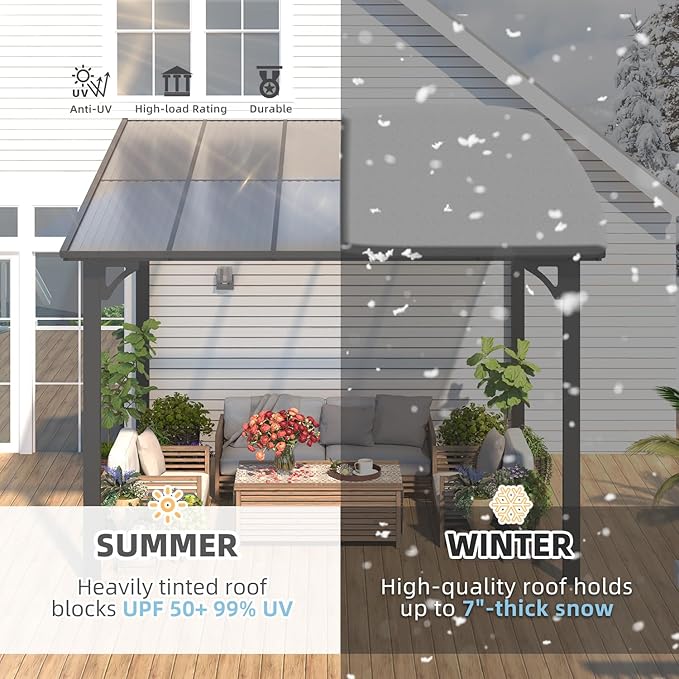 AECOJOY 10' x 24' Gazebo for Patio, Large Wall-Mounted Hard Top Lean-to Gazebo Pergola with Roof 24' x 10' on Clearance, Heavy Duty Patio Awnings for Decks, Backyard AECOJOY