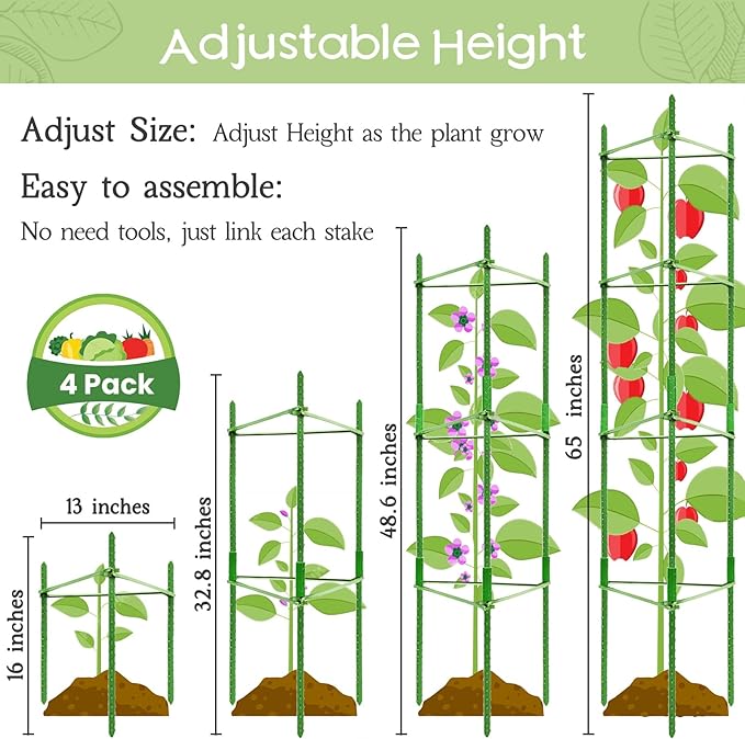 Legigo 4-Pack Tomato Cage for Garden Plant Support- Up to 63inch Garden Stakes Tomato Cage, Tomato Trellis for Potted Plants, Tomato Cages Plant Stakes for Climbing Vegetables Plants Flowers Legigo