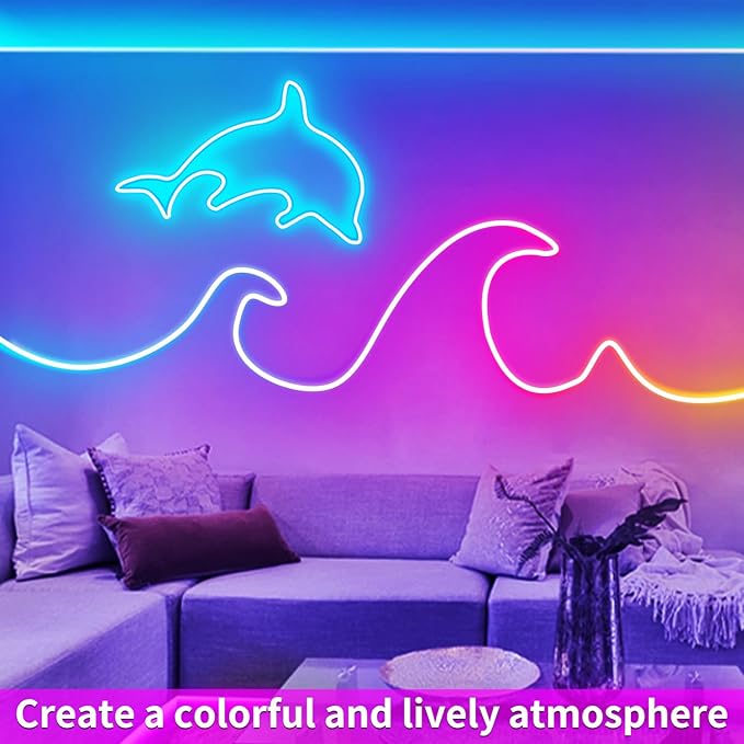 50ft RGB LED neon Rope Lights LED neon Lights with Remote Control/APP Control IP65 Waterproof Flexible Neon LED Strip Lights for Bedroom Room Outdoors Décor segrass