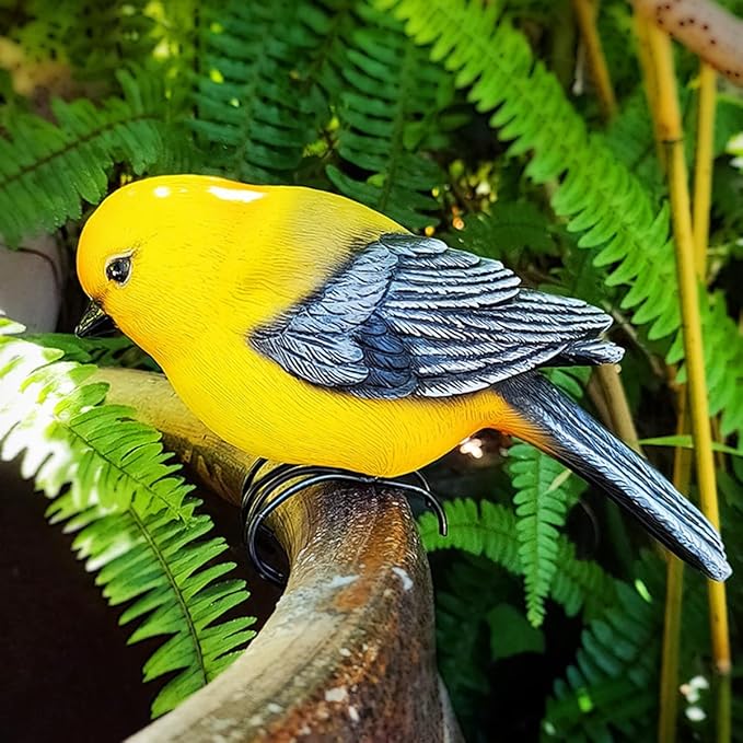 Garden Bird Statue Flower Pot Hugger Outdoor Decor for Tree, 6.7" Tall Resin Bird Figurine Plant Pot Decorations for Fence Balcony Patio Lawn Yard Ornaments (Yellow) JARPSIRY