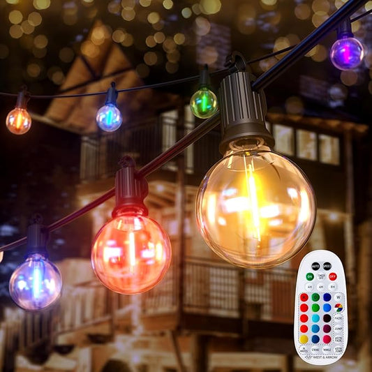 Brightown RGBW Outdoor String Lights, 58FT LED Patio Lights with Remote and Timer, Commercial Grade Waterproof Hanging Lights with 27 Shatterproof Bulbs(2 Spare) for Backyard Porch Garden Party Decor Brightown