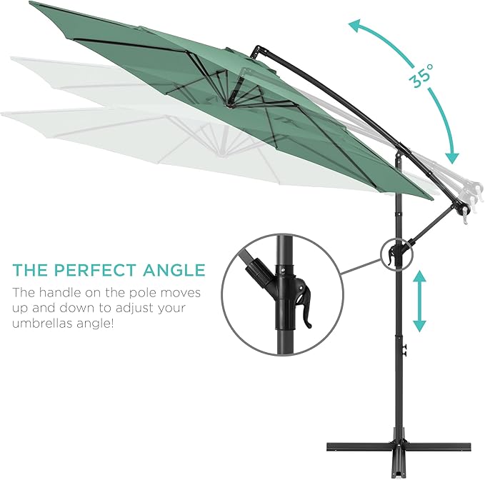 Best Choice Products 10ft Offset Cantilever Hanging Market Patio Umbrella, 8 Sturdy Ribs, Easy Adjustment - Seaglass BestChoiceProducts