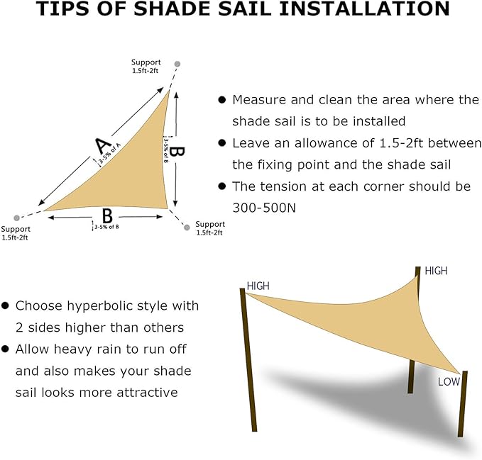 KANAGAWA Sun Shade Sail 10'x10'x14' Sand Triangle UV Block Canopy Awning Shelter Fabric Cloth Screen for Outdoor Patio Garden Backyard KANAGAWA
