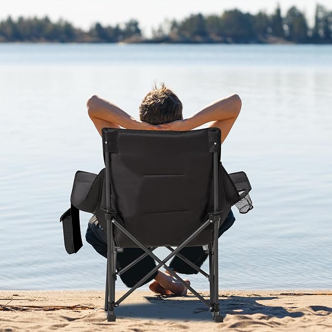 Oversized Rocking Camping Chair with Headrest & Cup Holder - 400lbs Capacity, 600D Oxford Fabric, Easy Fold Portable Outdoor Rocker Chair for Camping, Backyard, Beach, Deep Gray Rootora