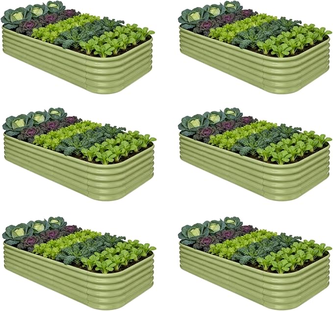 6-Pack Galvanized Raised Garden Bed 8x4x1.5 | 10x2x1.5 ft, 18" Tall Metal Planter Boxes Outdoor for Vegetable Herbs, Modular Raised Flower Bed for Gardening with Zn-Al-Mg Coated - Moss Green Annoell