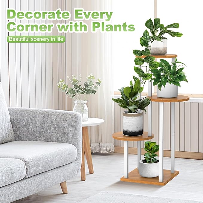 Plant Stand Indoor, 4 Tier Thickened Metal Corner Plant Shelf for Multiple Plants, Indoor Plants Tiered Flower Pot Stand for Patio Garden Balcony Living Room Bedroom (White) YOCOMEY