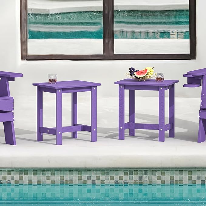 LUE BONA Outdoor Side Table Set of 2, HDPS Small Outdoor Table, Adirondack Side Table, Outside End Table for Patio, Porch, Deck, Pool, Weather Resistant/Easy Maintenance, Purple LUEBONA