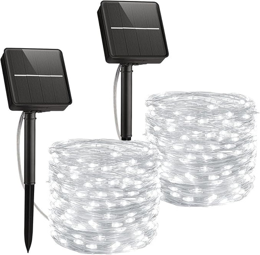 Minetom Solar String Lights, 2 Packs Total 66Ft 200 LED Solar Fairy Lights, Waterproof Solar Lights for Outside Patio Yard Tree Wedding Christmas, Pure White Minetom