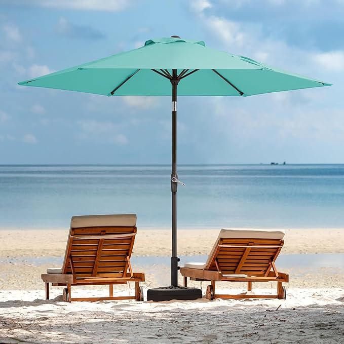 JEAREY 7.5FT Patio Umbrella Market Table Umbrella with 6 Sturdy Ribs, Push Button Tilt/Crank Outdoor Umbrella for Garden, Deck, Backyard, Pool and Beach,Teal Blue JEAREYOutdoorsCollection