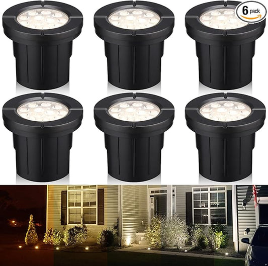 LEONLITE Dia. 4 Inch 5CCT Well Lights Landscape LED In Ground, 5 Color Temperature Selectable, 12-24V AC/DC CRI90 Low Voltage Outdoor Garden Landscaping, Aluminum Housing, Black, Pack of 6 LEONLITE