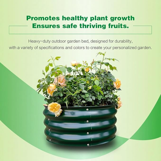 GARDMAX 2x2x1FT Galvanized Round Raised Garden Bed Kit, Metal Planter Boxes Outdoor with Easy Assembly, Large Garden Bed for Vegetables, Fruits, Flower, Herbs Dark Green ChooseGardmaxforbetterlife