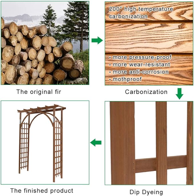 VINGLI 85in Wooden Arbor Garden Arch, Wedding Arch for Ceremony, Wood Trellis for Plant Climbing, Christmas Decor Pergola for Garden Backyard, Lawn (Brown) VINGLI