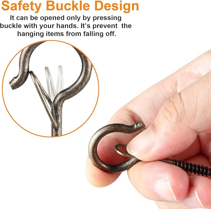 24 PCS Q-Hanger Hooks, Screw Hooks for Outdoor String Lights, Safety Buckle Design Cup Eye Hook for Hanging Christmas Lights, Plants, Mounted on Wall Ceiling, Include 1 Wing Nut Driver, Copper FSAH