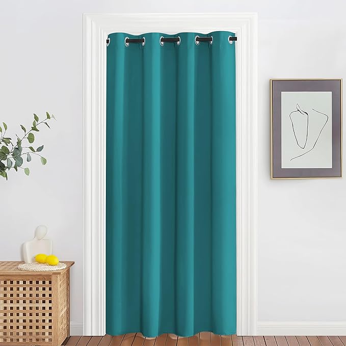 NICETOWN Blackout Doorway Curtain Drape 78 inch Long - Grommet Noise Reducing Thermal Insulated Solid Modern Window Treatments for Bedroom Closet (1 Panel, 52 x 78 Inch, Peacock Teal) NICETOWN