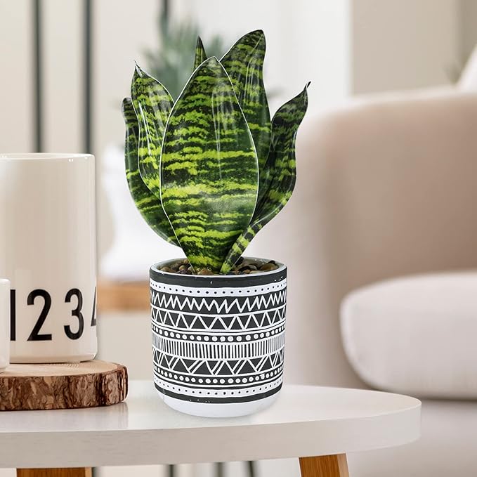 Winlyn 3 Pcs Small Potted Plants Artificial Succulents Hanging Plants and Faux Tropical Snake Plant in Black Geometric Pots for Modern Home Kitchen Windowsill Table Shelf Indoor Outdoor Greenery Decor Winlyn