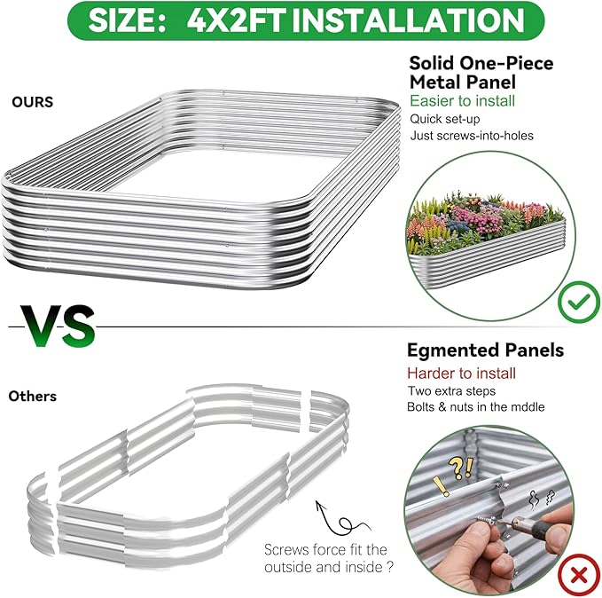 4 Pack Corrugated Galvanized Steel Raised Garden Bed Outdoor, Metal Above Ground Garden Bed for Vegetables and Flowers, Raised Beds for Gardening-4x2FT CATMANOR