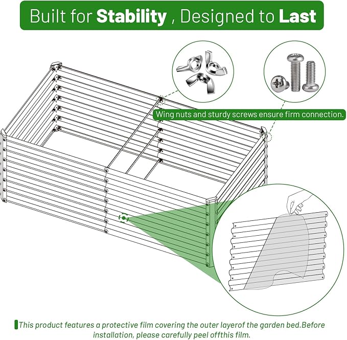 SnugNiture Galvanized Raised Garden Bed 6x3x2FT Outdoor Large Metal Planter Box Steel Kit for Planting Vegetables, Flowers, Beige White snugniture