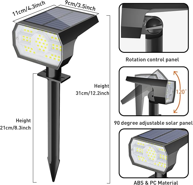 NYMPHY Solar Lights Outdoor Waterproof IP68, 56 LED 3 Lighting Modes Solar Powered Garden Yard Spot Solar Lights for Outside Landscape- 6 Pack (Cool White) NYMPHY