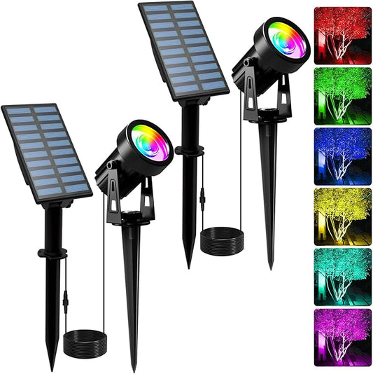 T-SUNUS RGB Solar Landscape Spotlights Christmas, Color Changing Spot Lights Outdoor IP65 Waterproof 9.8ft Cable, Separated Panel Light for Flag Tree Yard Garden Driveway Walkway Pond Halloween 2 Pack T-SUNUSLighting