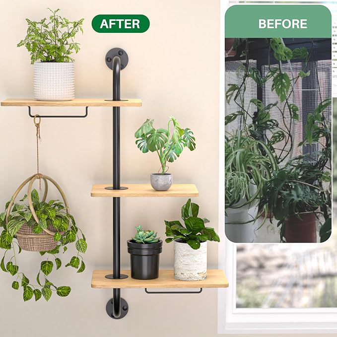 YUOROS Window Plant Shelves, 3-Tier Rotating Plant Shelf Stand, Indoor Metal Wall Plant Holder YUOROS