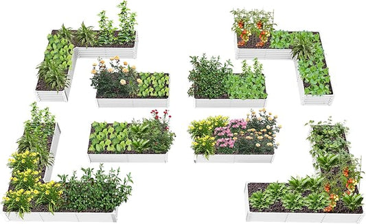A ANLEOLIFE 8-Pack 8X4X1.5ft & 74x74x18 in Deep Root Galvanized Raised Garden Beds Outdoor for Planting Vegetables Flowers Herb, Antique White AAnleolife