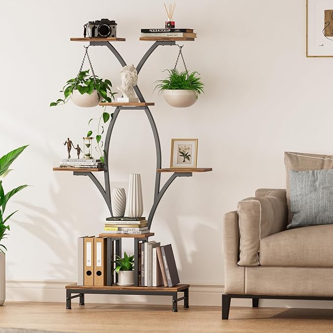 Plant Stand Indoor with Grow Lights - 7 Tiered Metal Corner Shelf for Multiple Plants, 63" Corner Plant Stand for Indoor Plants, X-Shaped Plant Rack for Home, Living Room, Office & Patio Decor Rootora