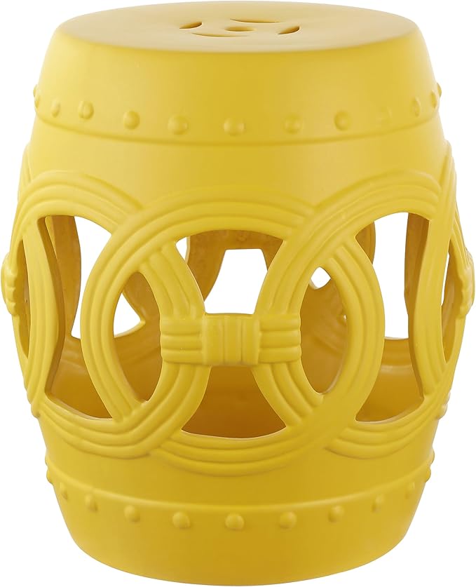 JONATHAN Y TBL1022E Lucky Coins 16" Chinese Ceramic Drum Indoor/Outdoor Garden Stool Bohemian, Coastal, Cottage, French Country, Traditional, for Living Room, Garden Room, Patio, Matte Yellow JONATHANY