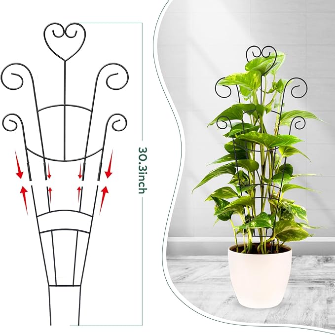 30 Inch Plant Trellis for Climbing Plants Indoor, Outdoor Metal Garden Trellis for Potted Plants, Houseplant Plant Support for Ivy Pothos Monstera Hoya Flower Vine Black Heart (Black-2pcs) OYOEETD