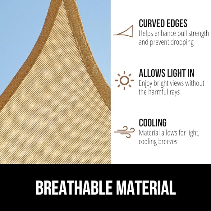 GORILLA GRIP Heavy Duty Sun Shade, UV Protection Fade Tear and Rust Resistant Rectangle Sunshade Canopy, Curved Edges Blocks Sunlight, Breathable Sail, Outdoor Patio, Lawn Garden, 6x10 FT Sand GorillaGrip