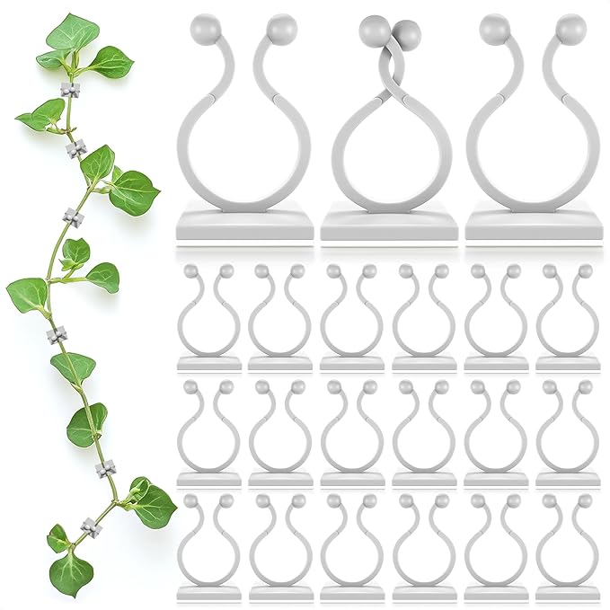 100Pcs Clear Plant Clips for Climbing Plants Indoor - White & Flexible Climbing Plant Wall Clips for Vines - Universal Size Vine Clip Set with Self-Adhesive Mount, Easy Installation and Strong Grip DIMROM
