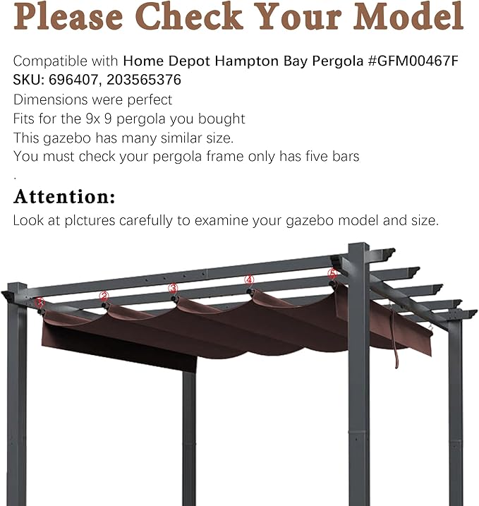 SCOCANOPY Replacement Cover Compatible with Home Depot Hampton Bay Pergola # GFM00467F,GFM00469A,(Brown) SCOCANOPY