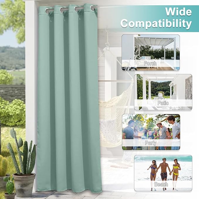 NICETOWN Outdoor Curtainch for Patio Waterproof 84 inch Wide, Thermal Insulated Rustproof Grommet UV Blocking Cabana Curtainch & Drape, Privacy Safe Shade for Pergola, Pure White, 1 PC, 95-Inch Long NICETOWN