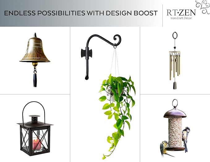 RTZEN Plant Hangers Indoor or Outdoor - Wrought Iron Metal Hanger Indoor Hook - Heavy Duty Wall Bracket Hooks for Hanging Plants Baskets Lanterns Wind Chimes - 2 Pack (Black Axe-Shape Hooks) RTZEN