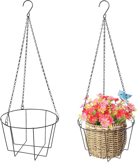 Metal & Macrame Plant Hanger Indoor/Outdoor Use – Heavy Duty Hanging Planter Holder with Basket for Ceiling, Window, Patio – Decorative Hanging Pot Tray for Plants(12 Inch, 2-Pack) ZYUXUANBringNatureCozyHome